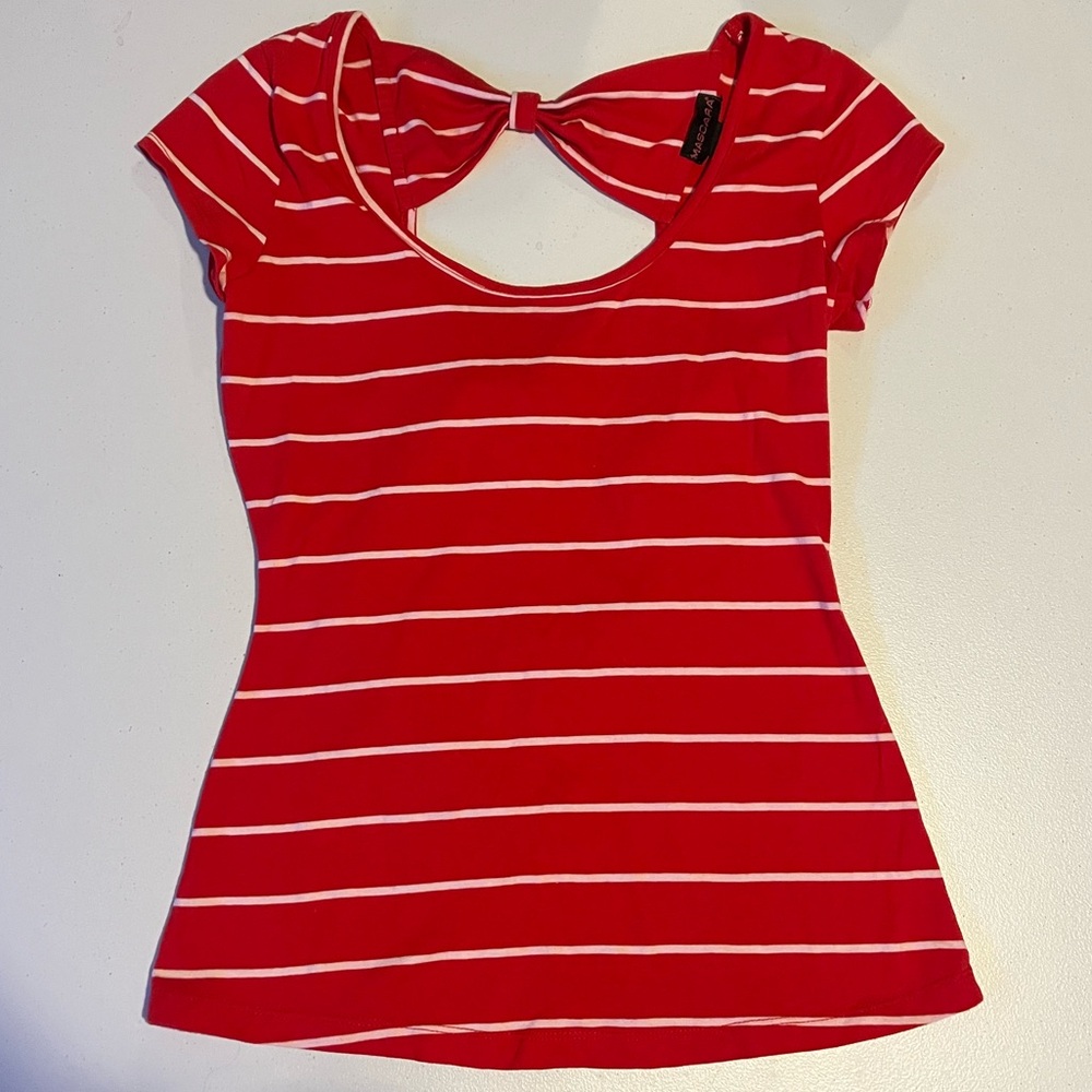 Red & white striped bow back top